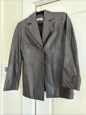 Classic Women's Brown Leather Blazer Jacket